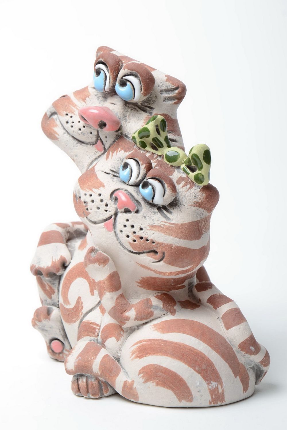 Alcancía artesanal original con forma de gatos de cerámica pintada para regalo foto 2