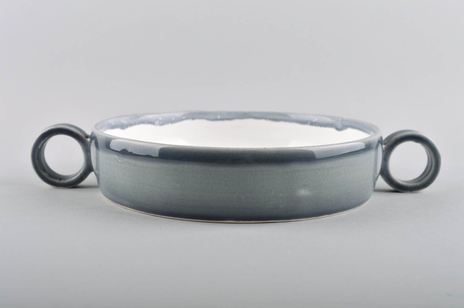 Керамический сотейник ручной работы посуда для кухни глиняная посуда серый фото 3