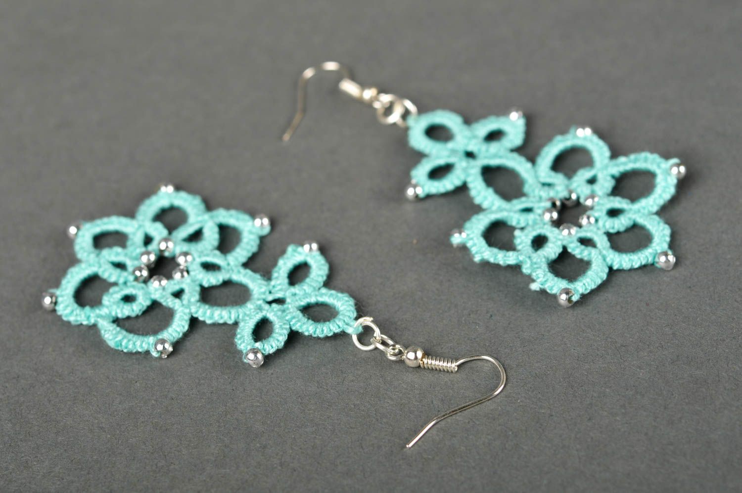 Long handmade textile earrings woven thread earrings beaded earrings design photo 5