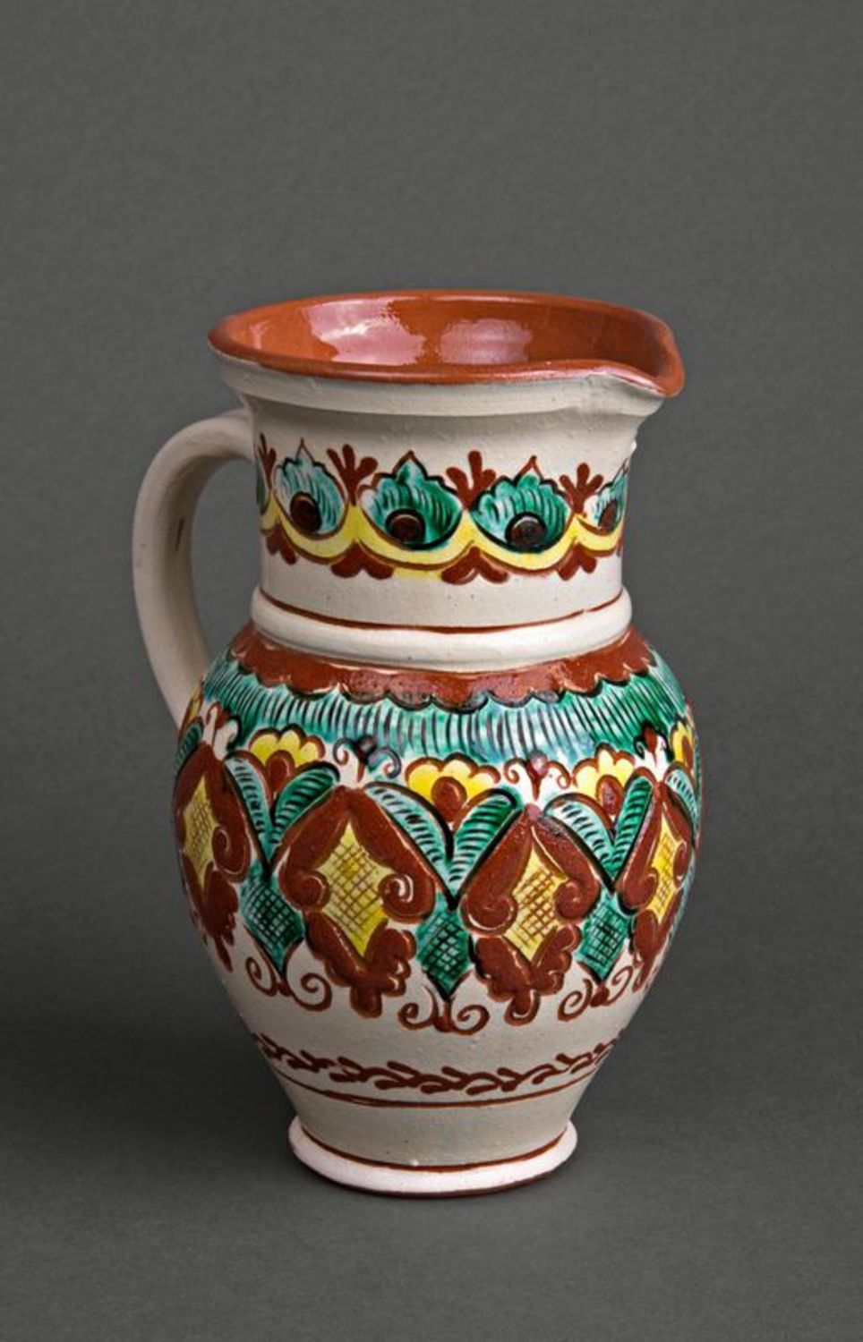 8 inches ceramic handmade ethnic style water pitcher in white and green colors 1,5 lb photo 4