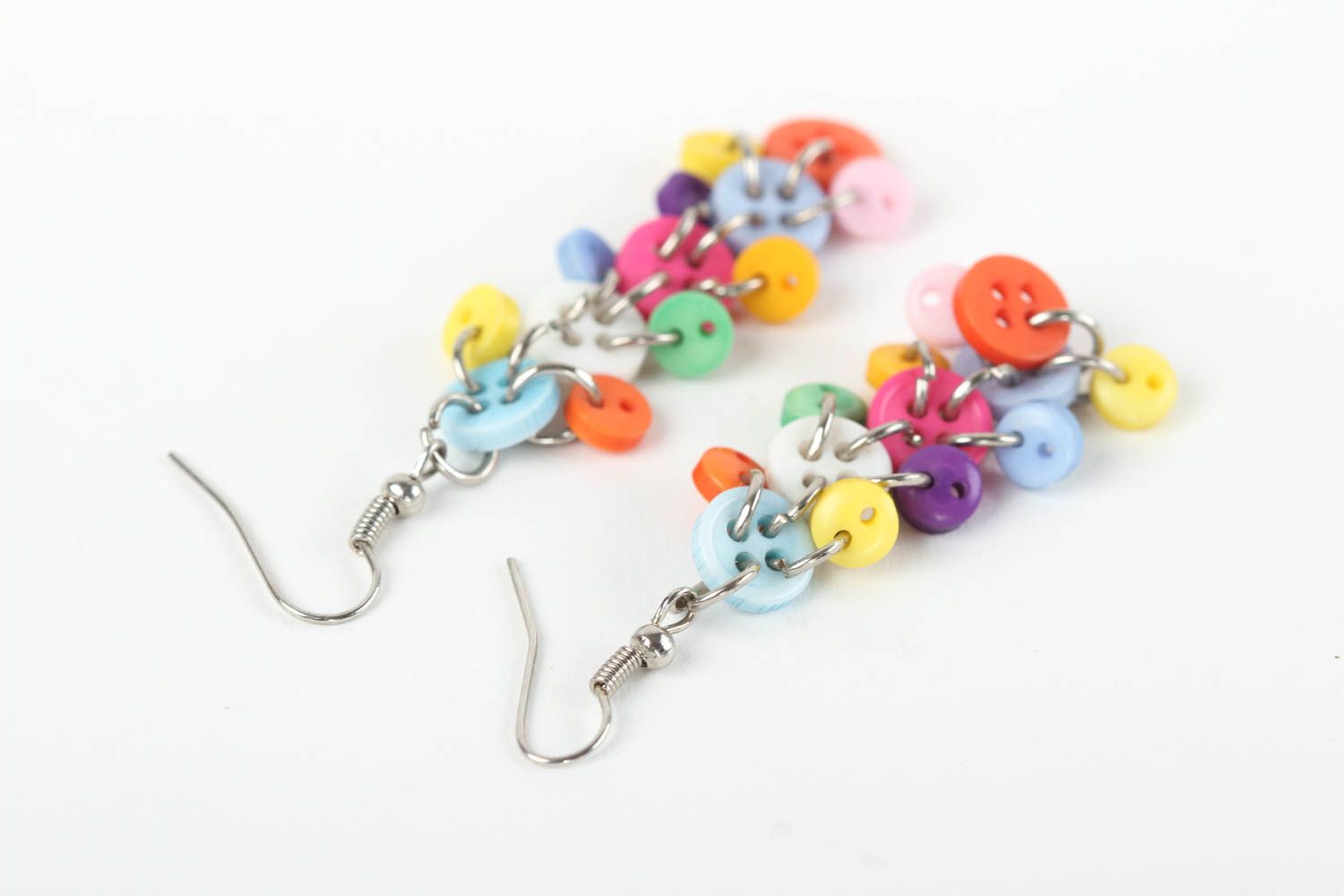 Bright handmade dangle earrings metal earrings with plastic buttons small gifts photo 4