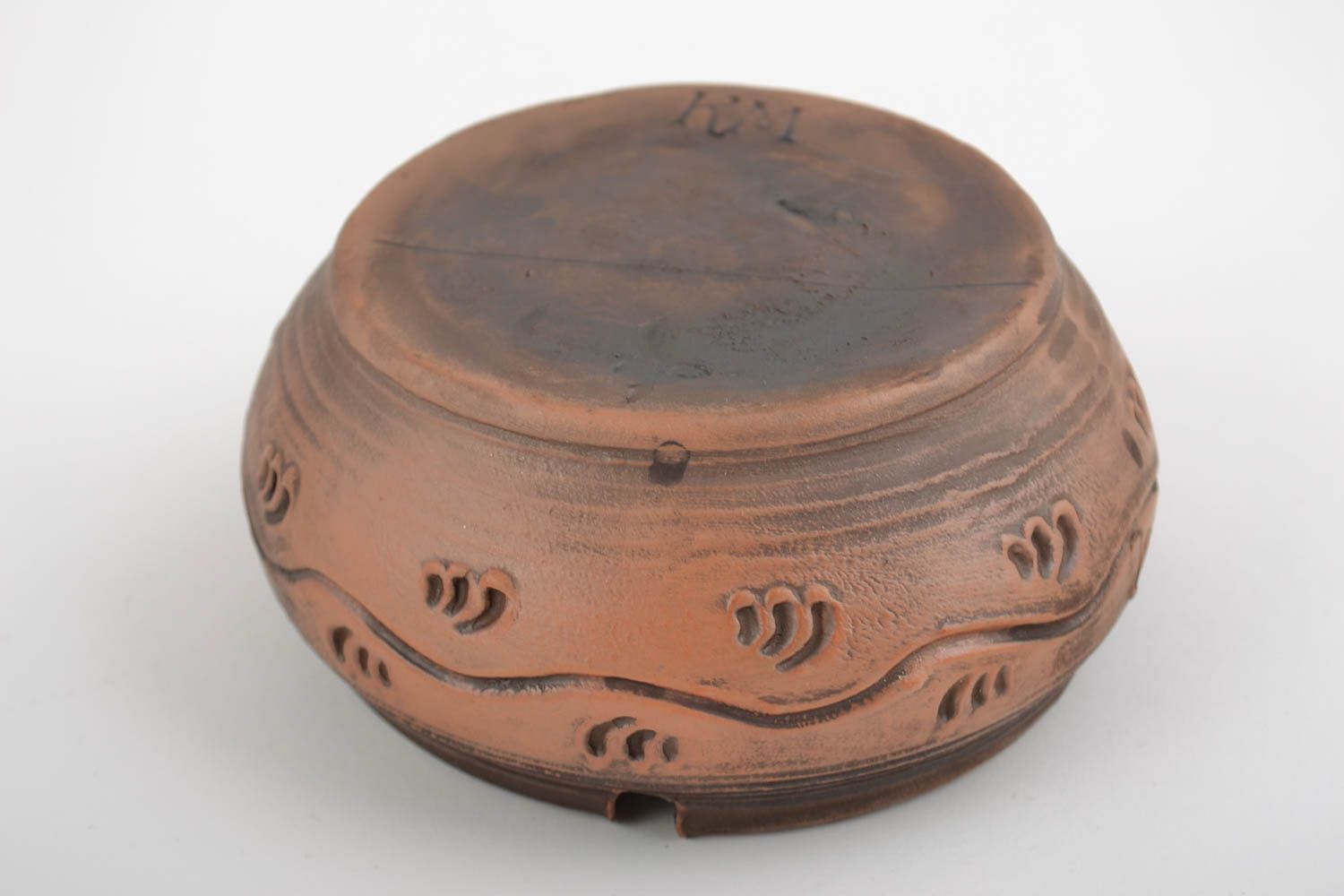 Unusual small handmade brown clay ashtray ceramic smoking accessories photo 3