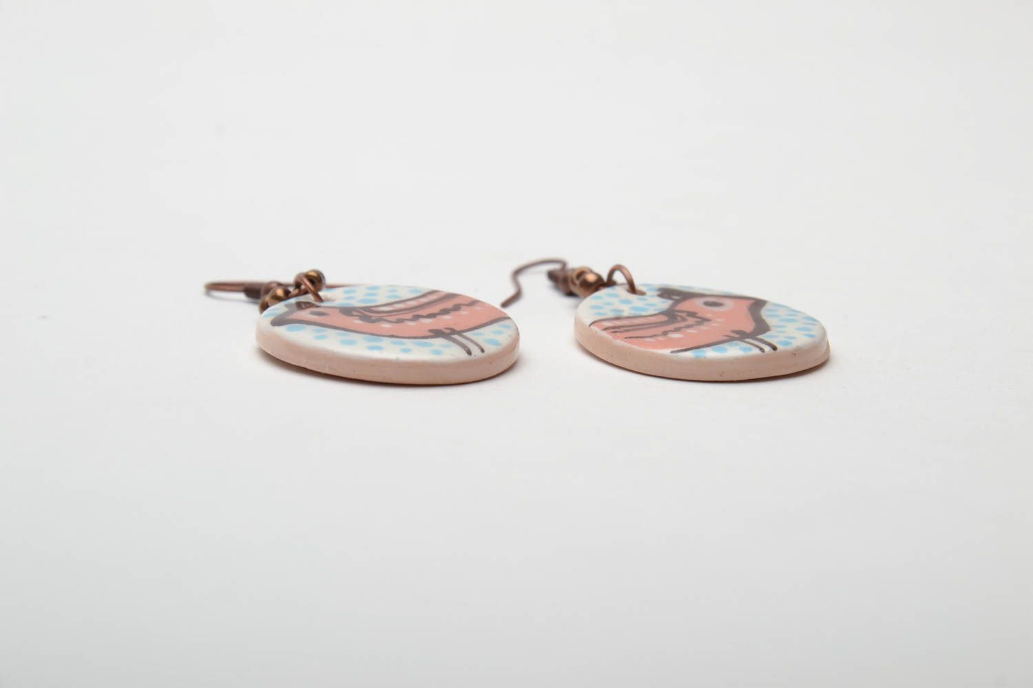 Painted ceramic earrings Birds photo 3