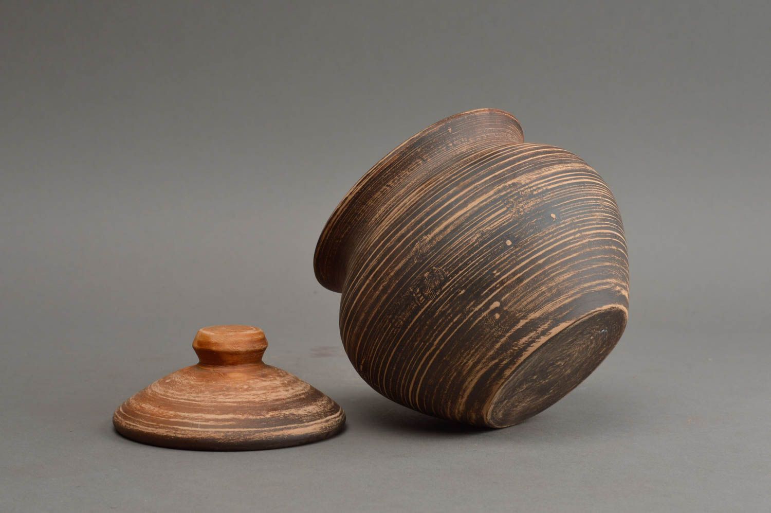 Unusual small handmade designer ceramic pot for baking with lid 500 ml photo 5