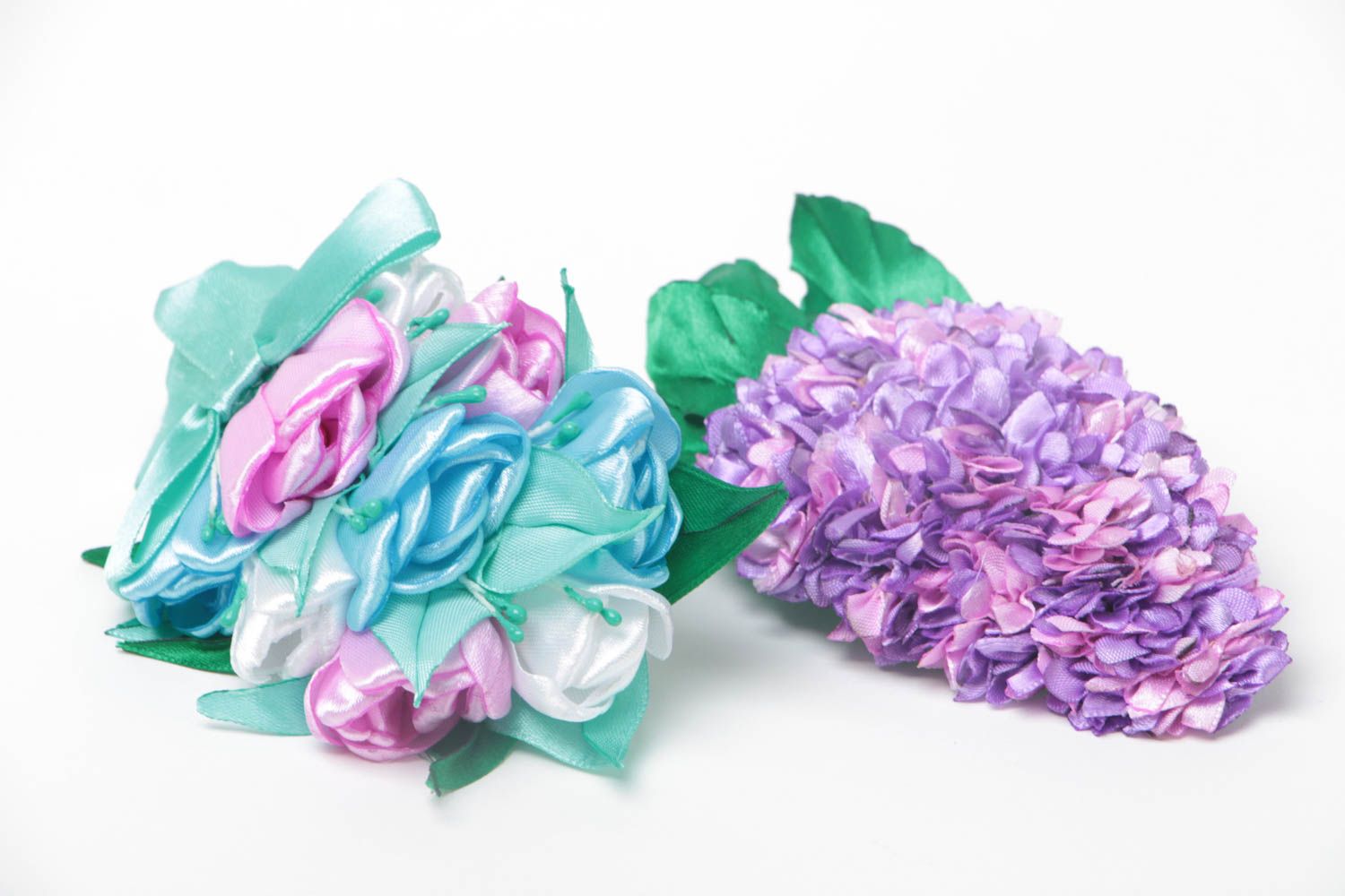 Blumen Haarspangen aus Atlas Set 2 Stück handgeschaffen grell für junge Damen foto 2