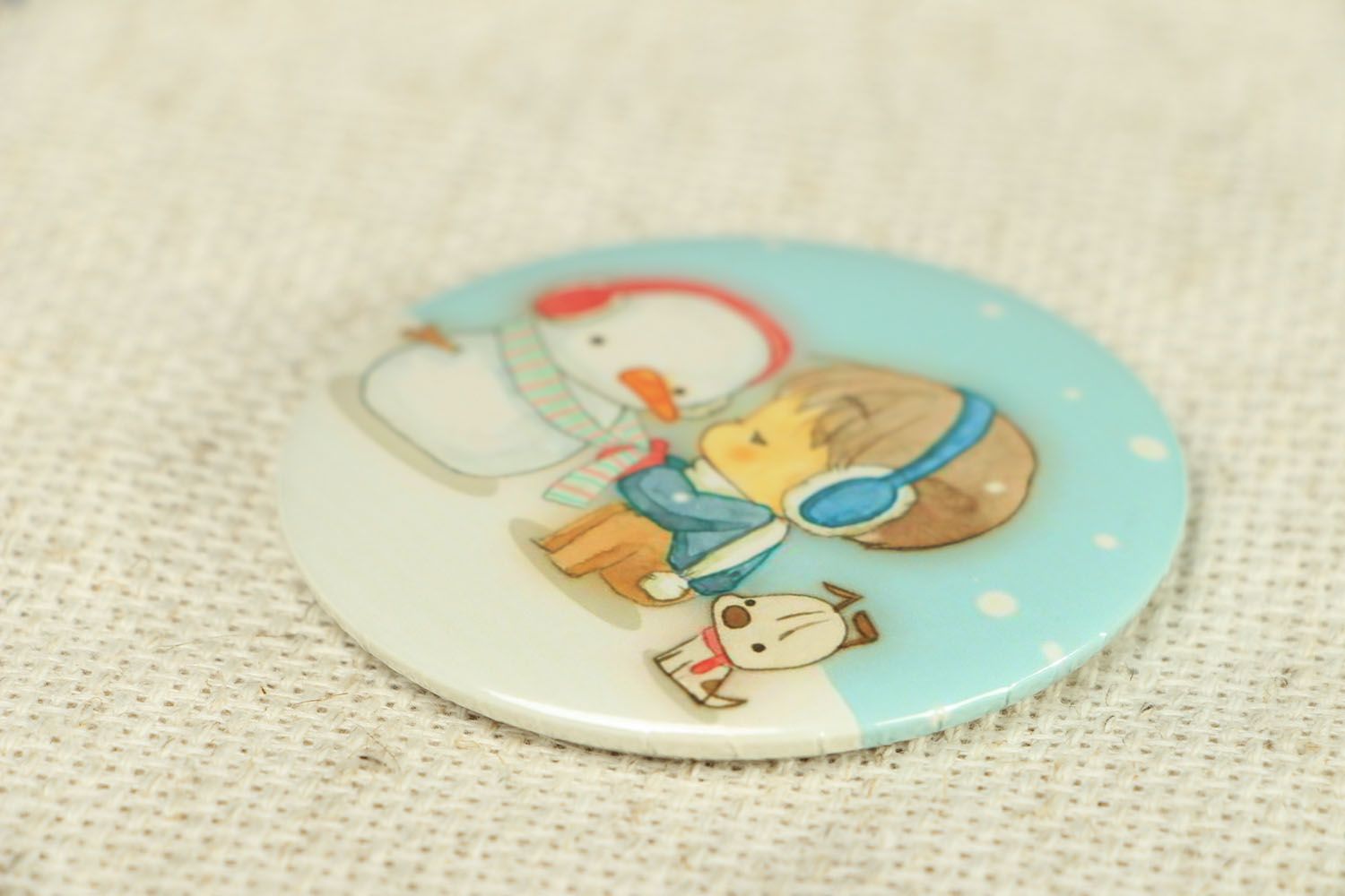 Pocket mirror with the image of snowman and boy photo 2