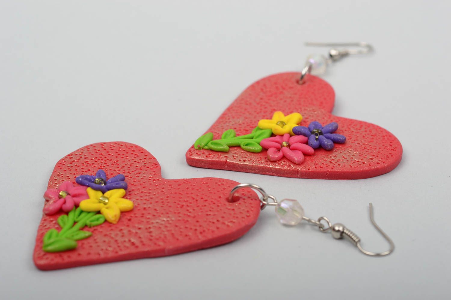 Handmade jewelry heart earrings polymer clay dangling earrings gifts for girls photo 4