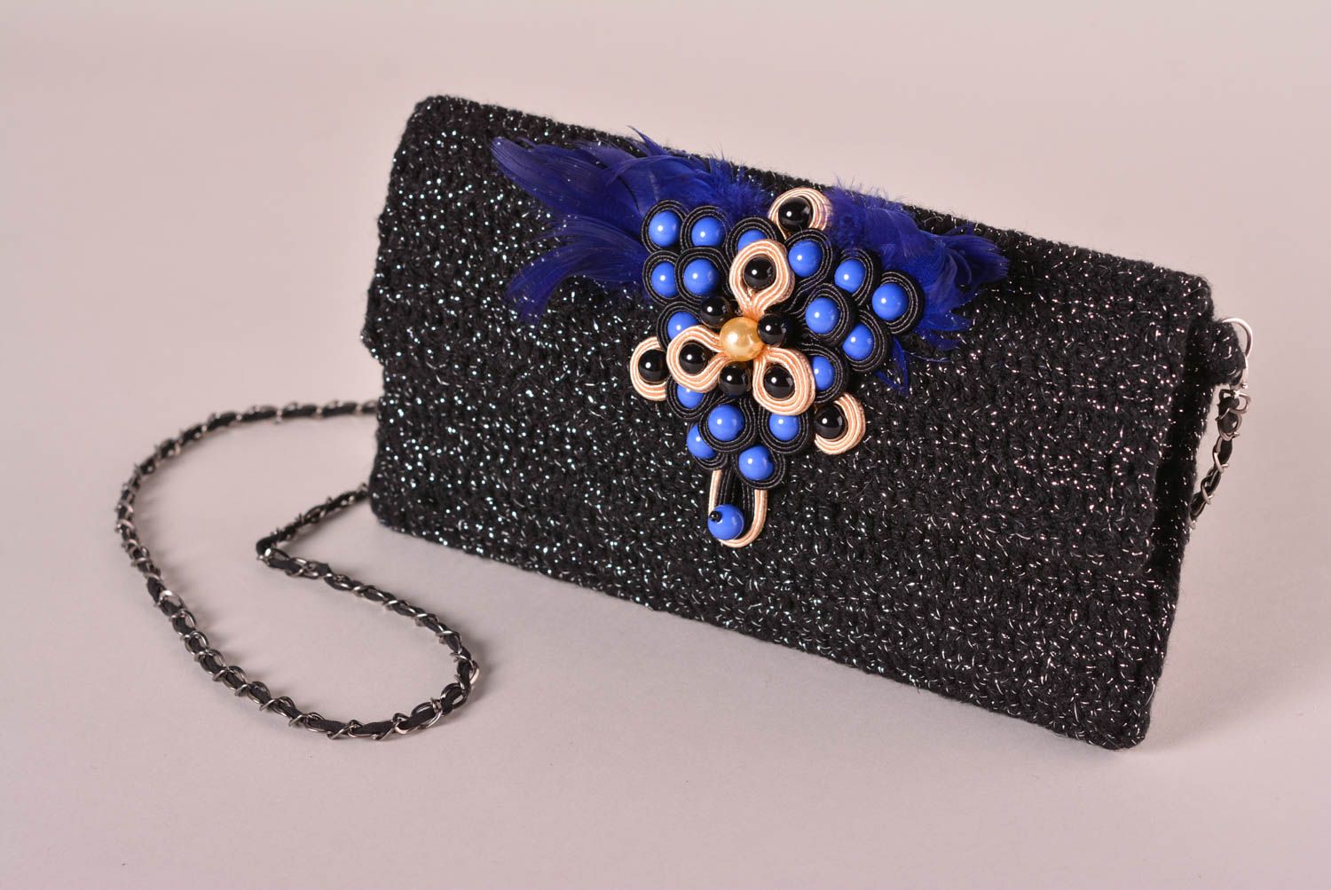 Tasche Clutch handmade Accessoire für Frauen Geschenk für Frau gestrickt blau foto 1