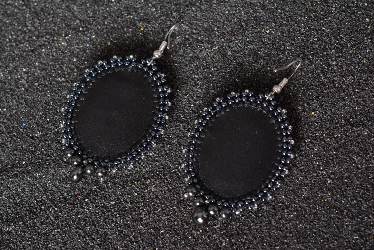 Handmade long earrings made of beads women accessories hematite earrings  photo 4