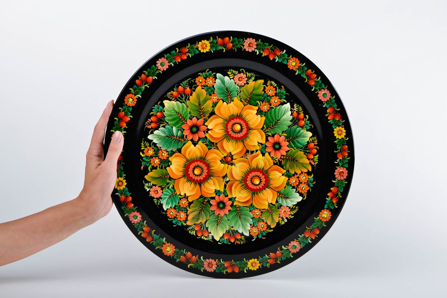 Handmade wooden plate stylish painted kitchen ware decorative use only photo 2