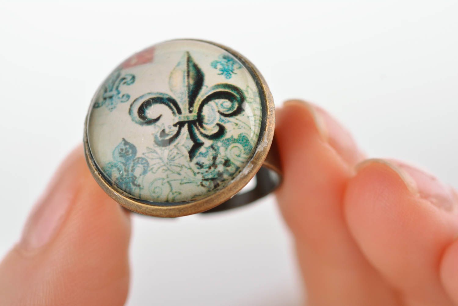 Beautiful handmade metal ring glass cabochon ring fashion trends gifts for her photo 4