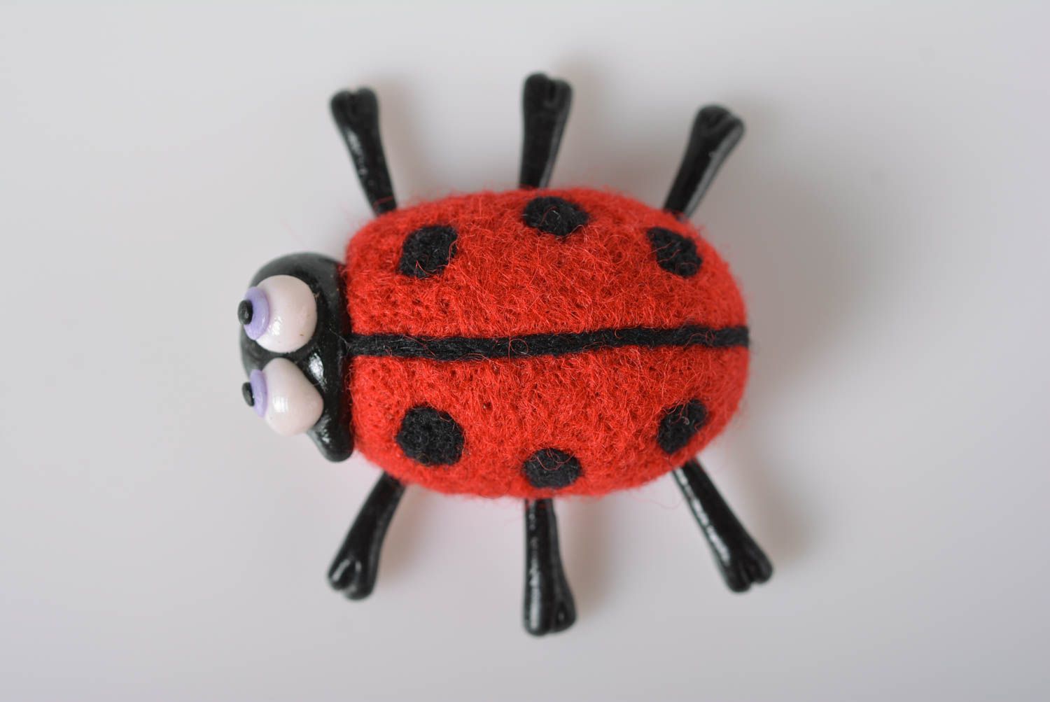 Handmade plastic toy ladybug designer figurine unusual woolen statuette photo 5