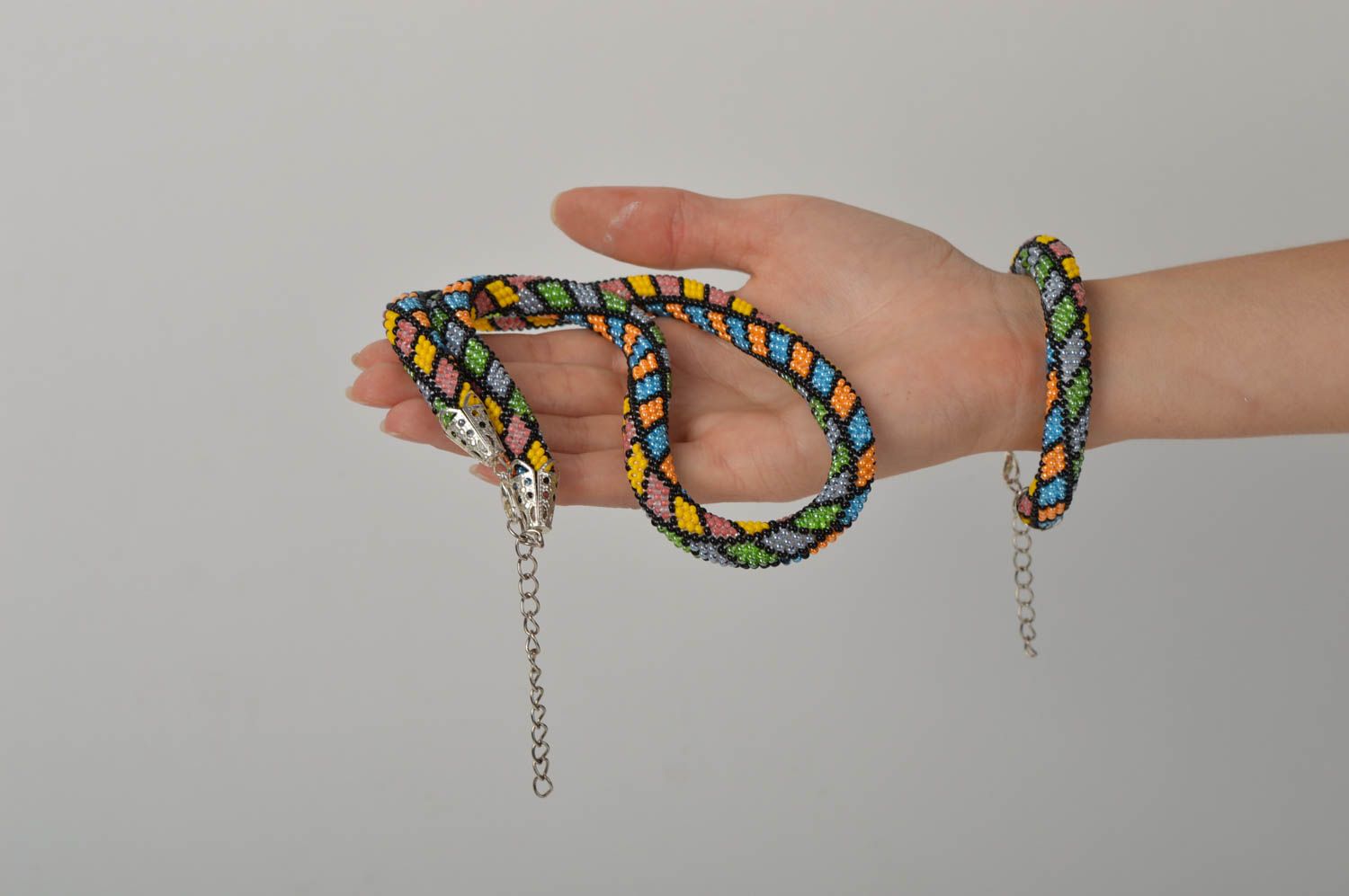 Designer handmade seed beaded cord necklace and bracelet unique jewelry present photo 5