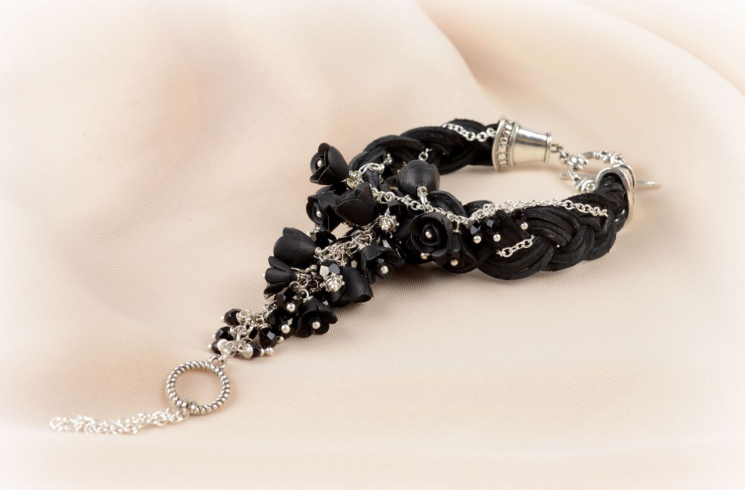 Handmade Slave Armband in Schwarz Schmuck für Frauen originelles Leder Armband foto 6