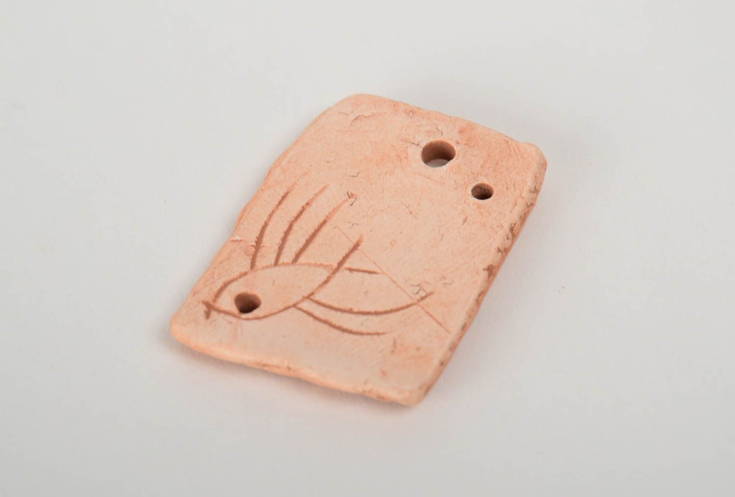Handmade small flat blank ceramic pendant with arrow pattern jewelry supply photo 3