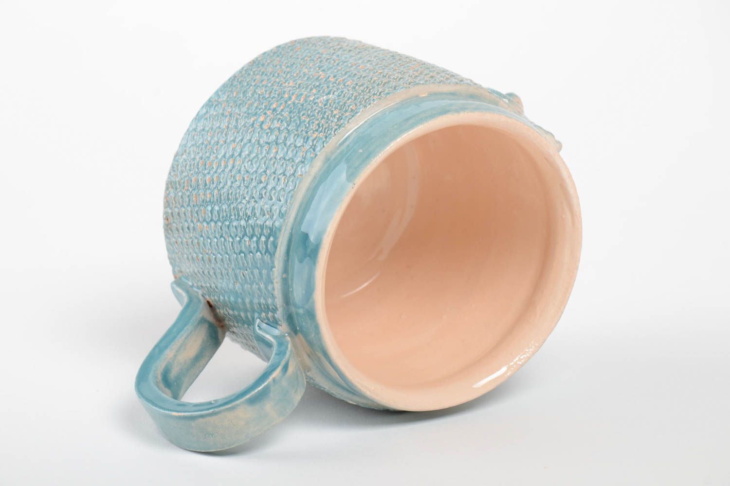 Оригинальная голубая чашка из гончарной глины покрытая глазурью ручной работы 350 мл Уют фото 5
