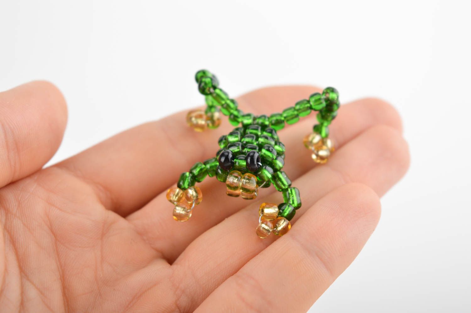 Handmade beaded figurine green beaded frog beaded animals unusual gifts photo 5