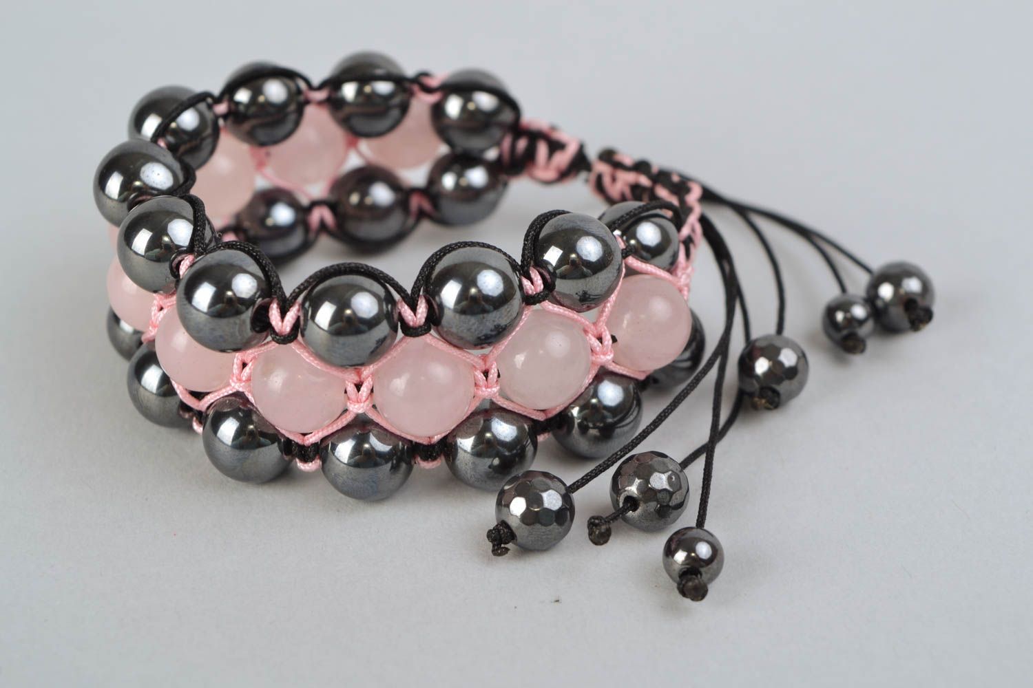 Bracelet en quartz rose et hématite fait main original pour femme Crépuscule photo 3