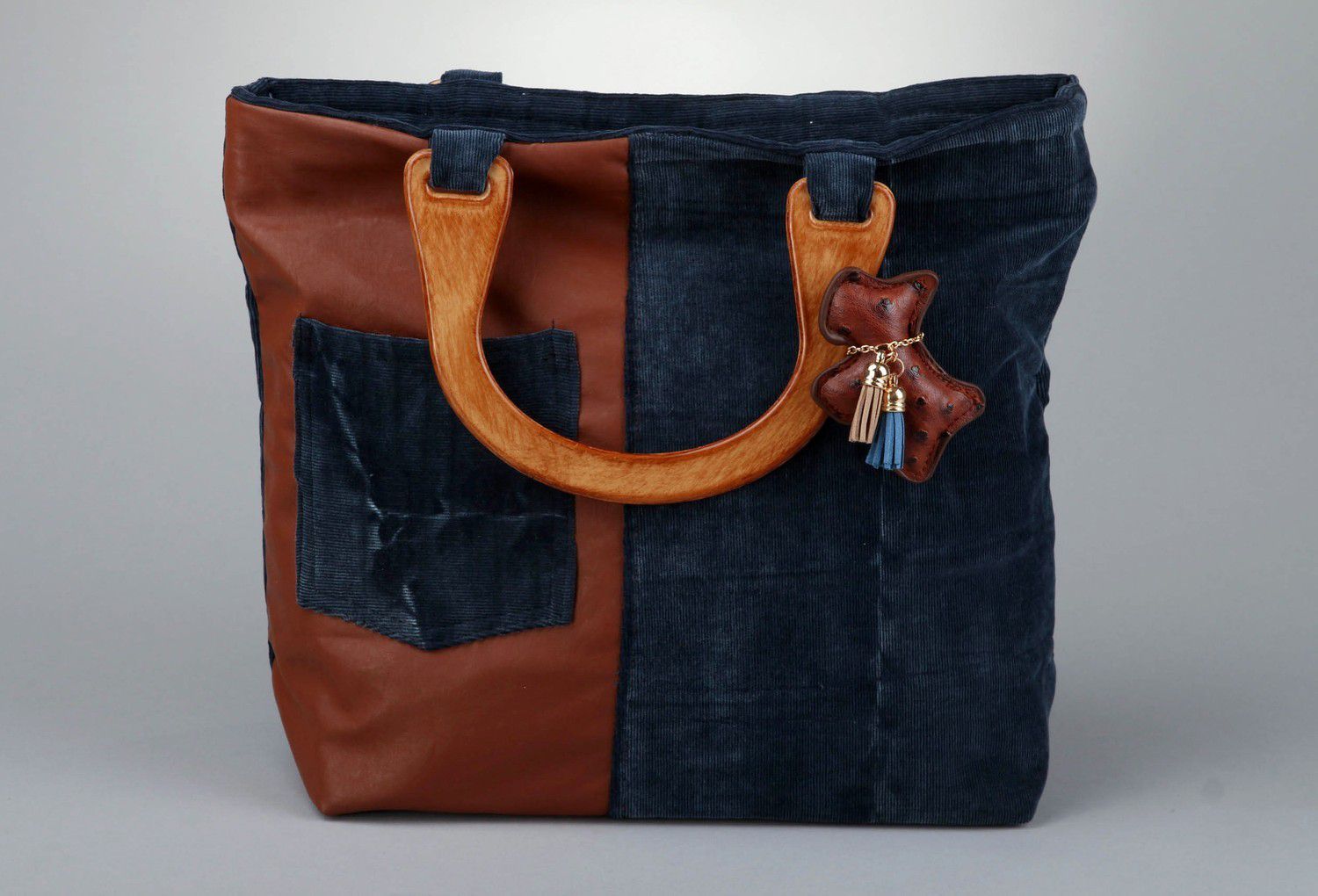 Handmade bag made of artificial leather and velvet fabric photo 2