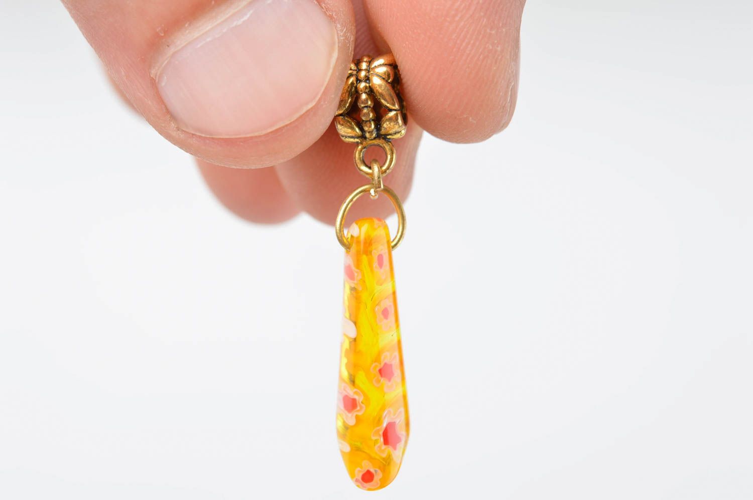 Handmade pendant women necklace glass pendant lampwork pendant yellow sabre  photo 5