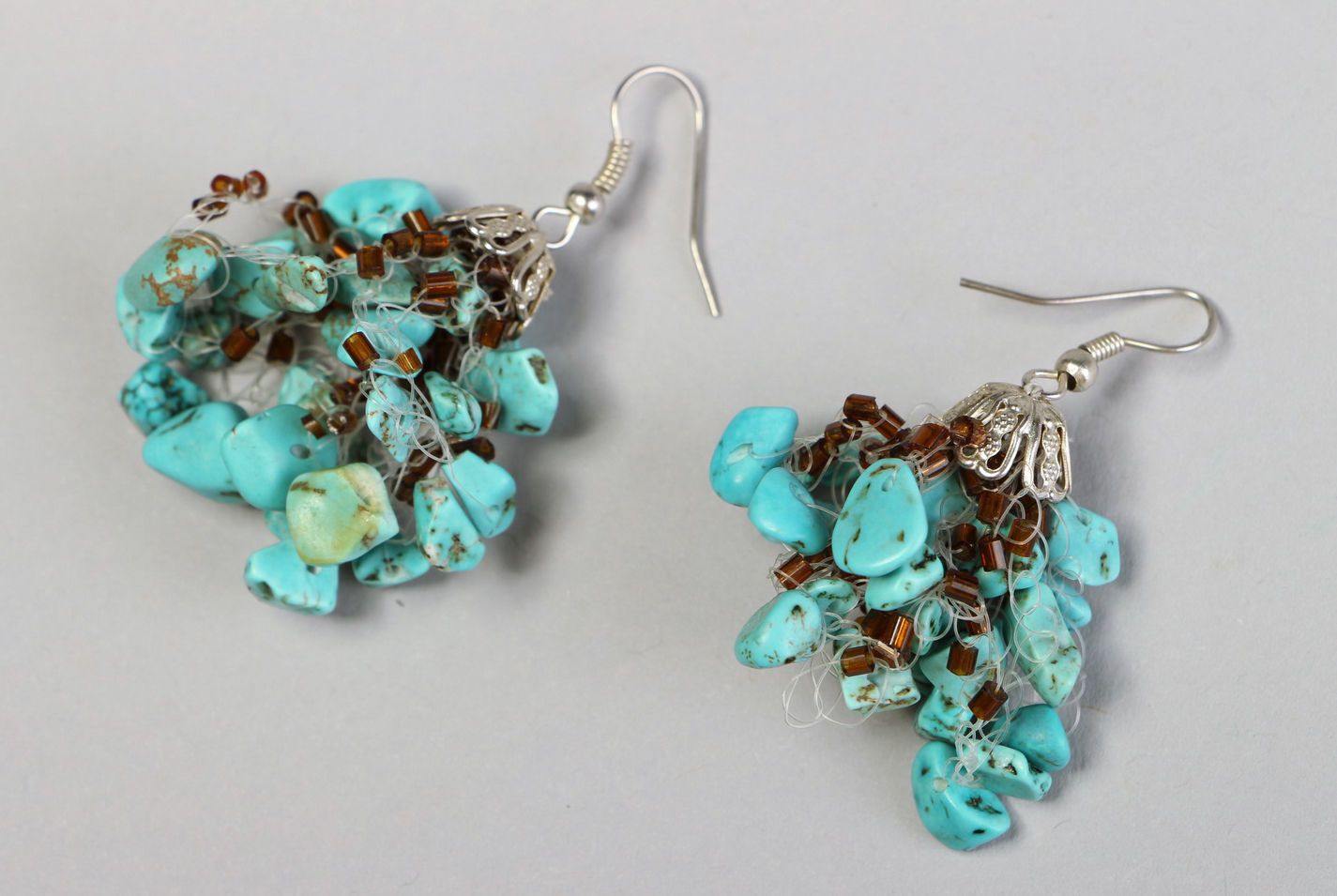 Boucles d'oreilles avec turquoise faites main photo 1