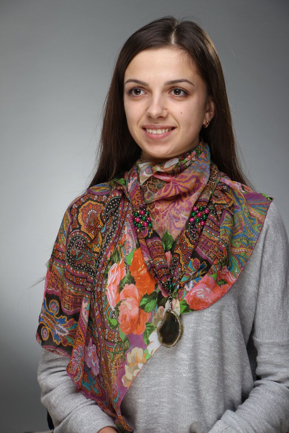 Шелковый шарф с агатом и малахитом фото 5