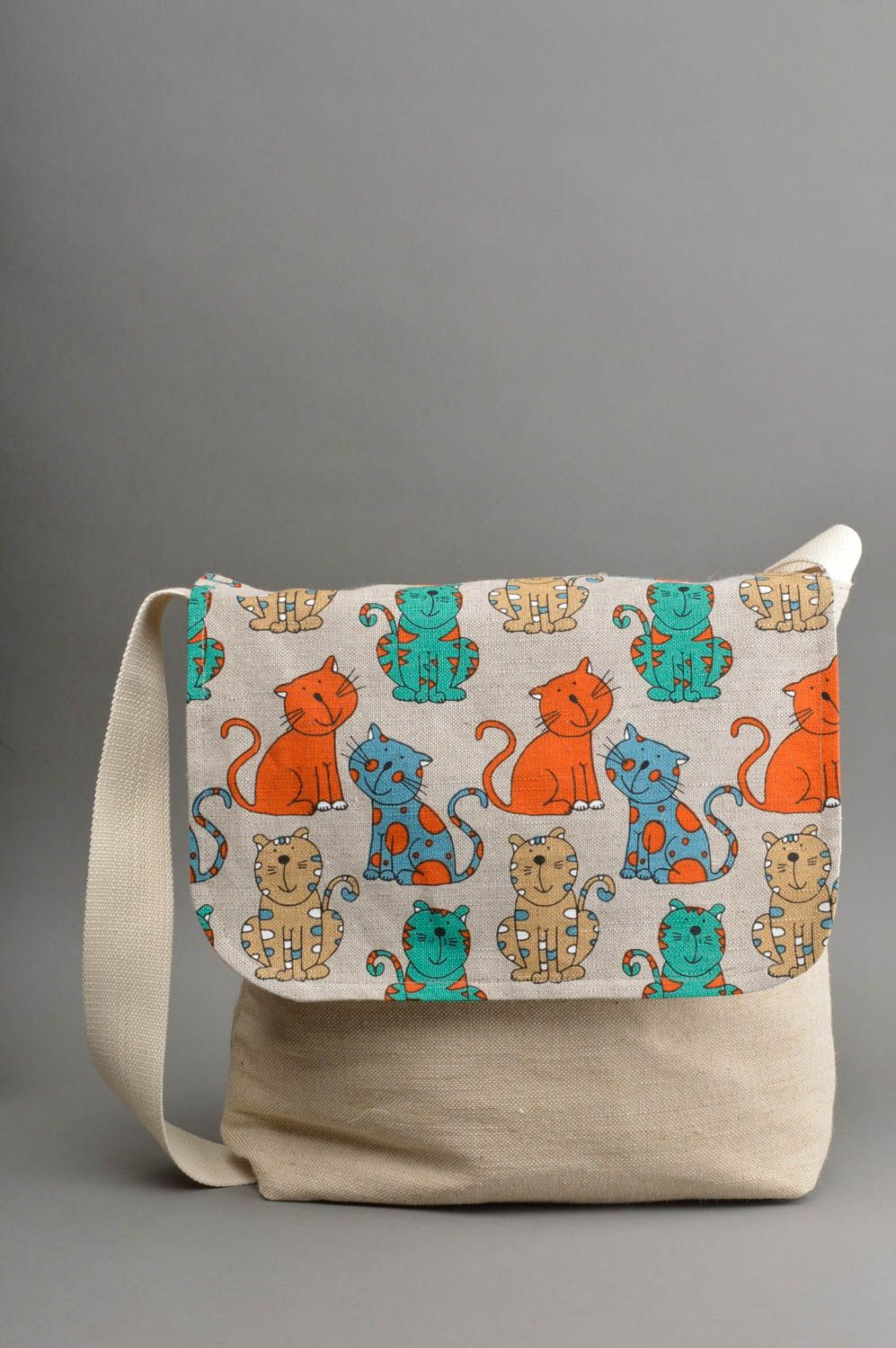 Sac en tissu fait main en lin beige et coton accessoire avec pochette intérieure photo 5