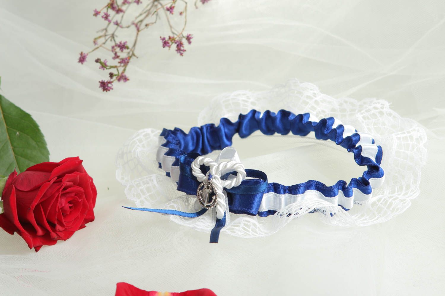 Strumpfband Hochzeit handmade Accessoires Hochzeit blaues Strumpfband Hochzeit  foto 1