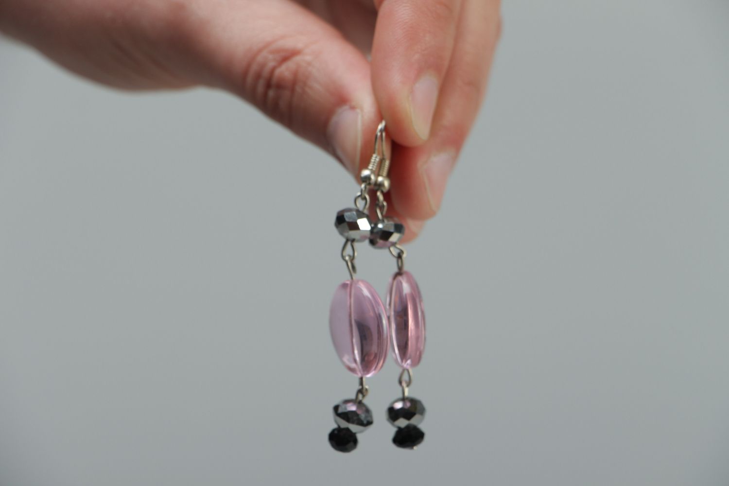 Earrings with plastic transparent beads photo 3
