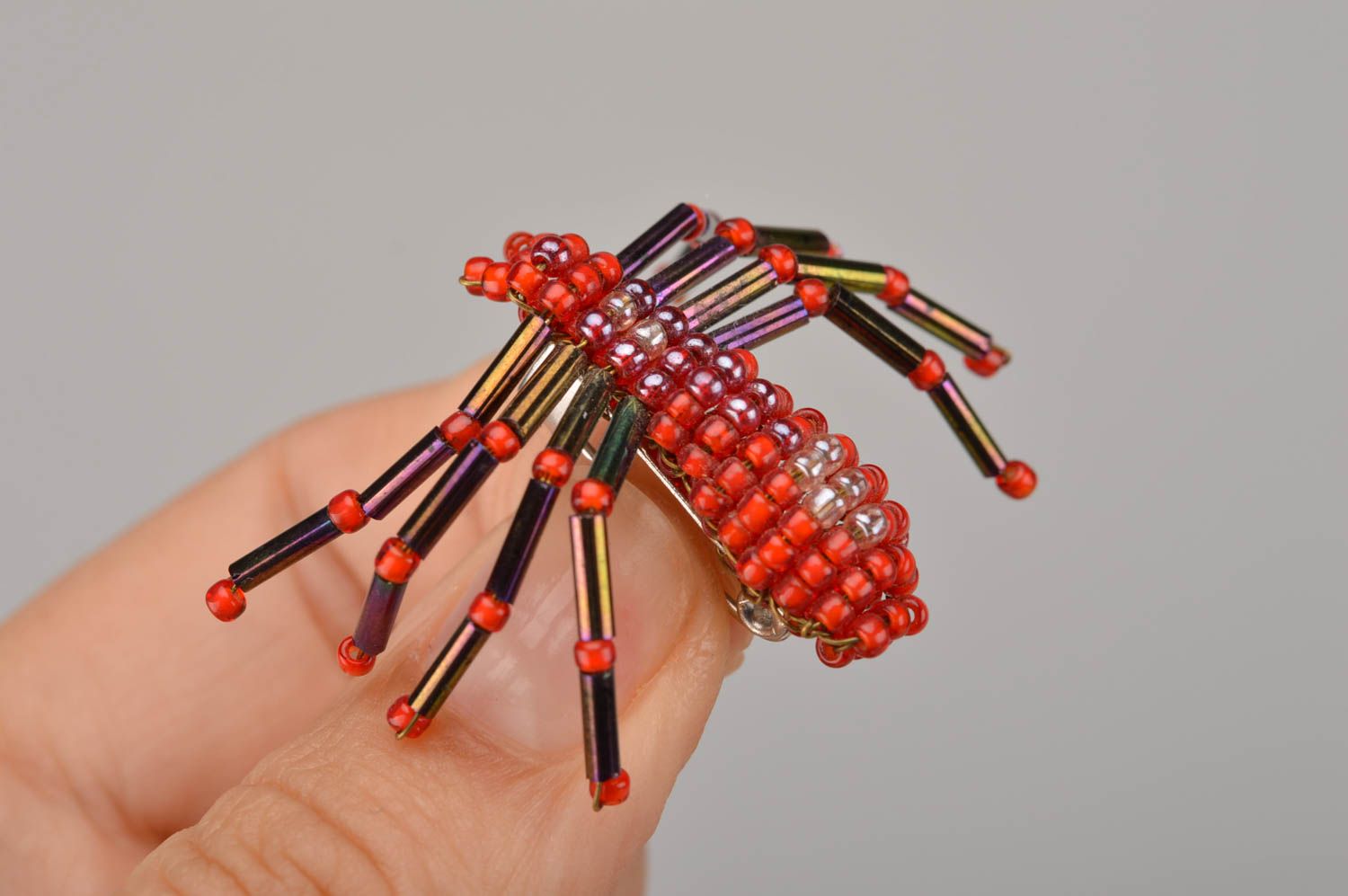 Broche en perles de rocailles Araignée rouge faite main originale cadeau photo 2