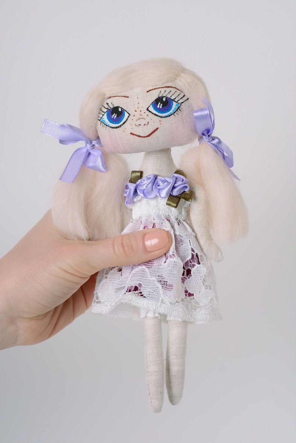 Handmade designer soft doll sewn of natural fabrics Blondy photo 1