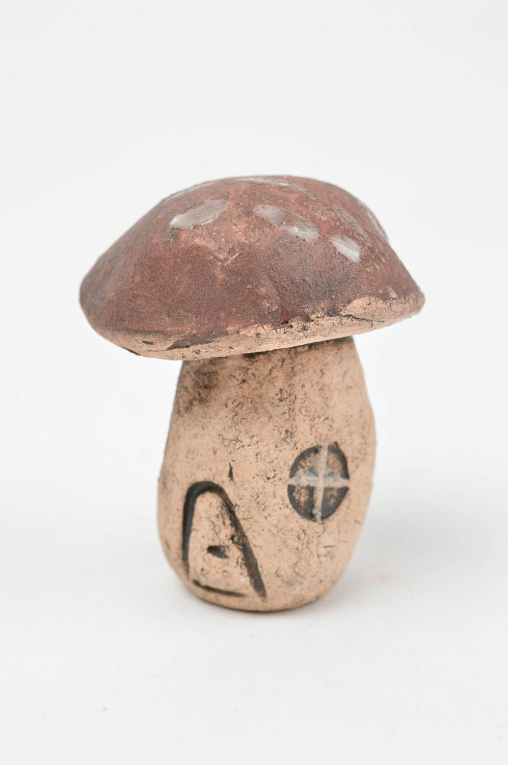 Petit champignon en céramique brun peint de glaçure original fait main photo 3