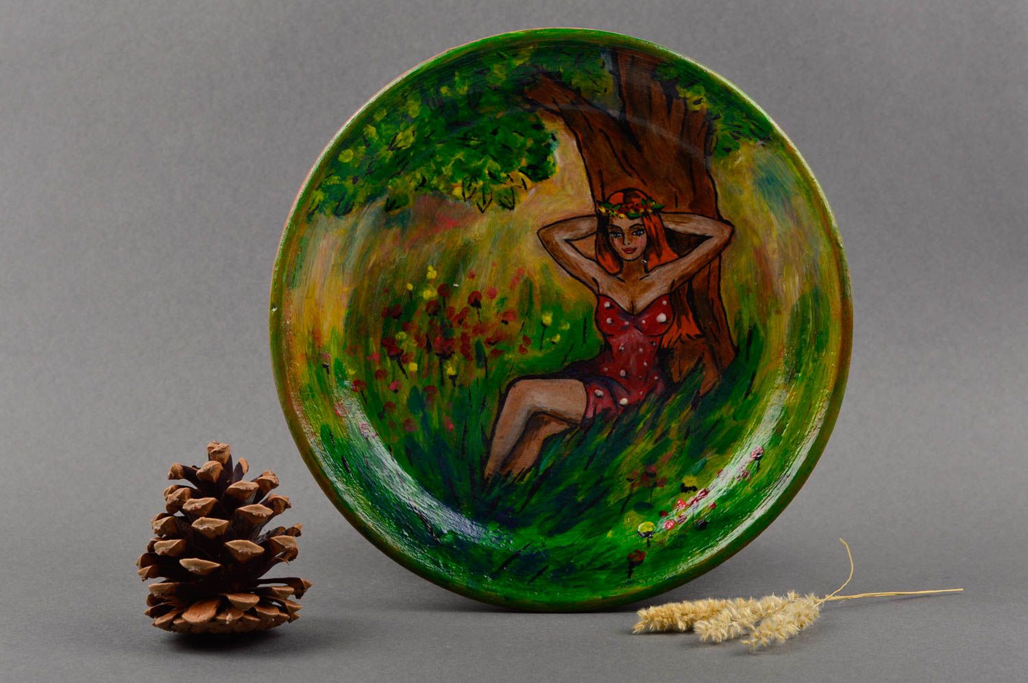 Керамическая тарелка ручной работы глиняная посуда расписная тарелка круглая фото 1