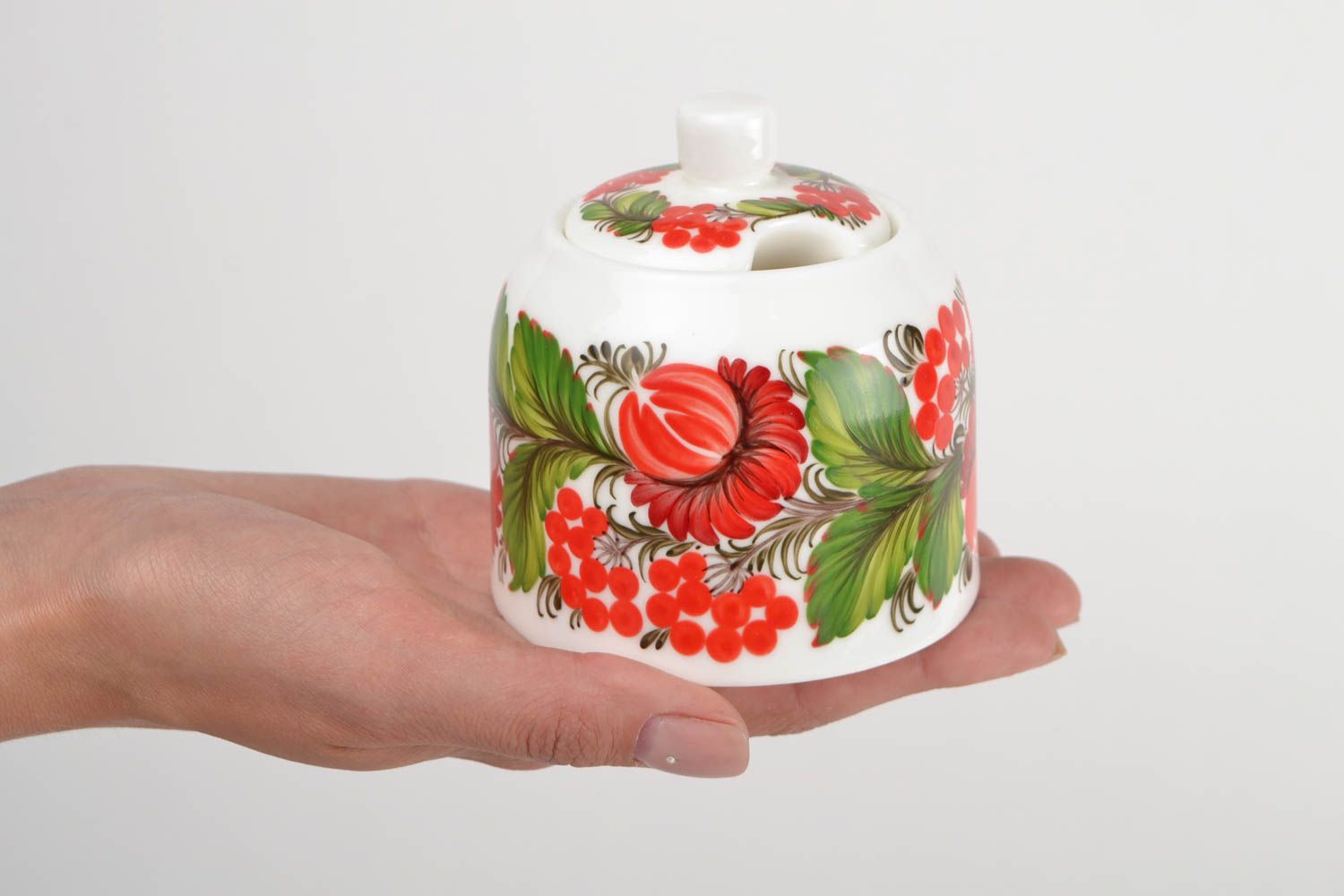 Красивая керамическая сахарница с Петриковской росписью ручной работы 280 мл фото 2