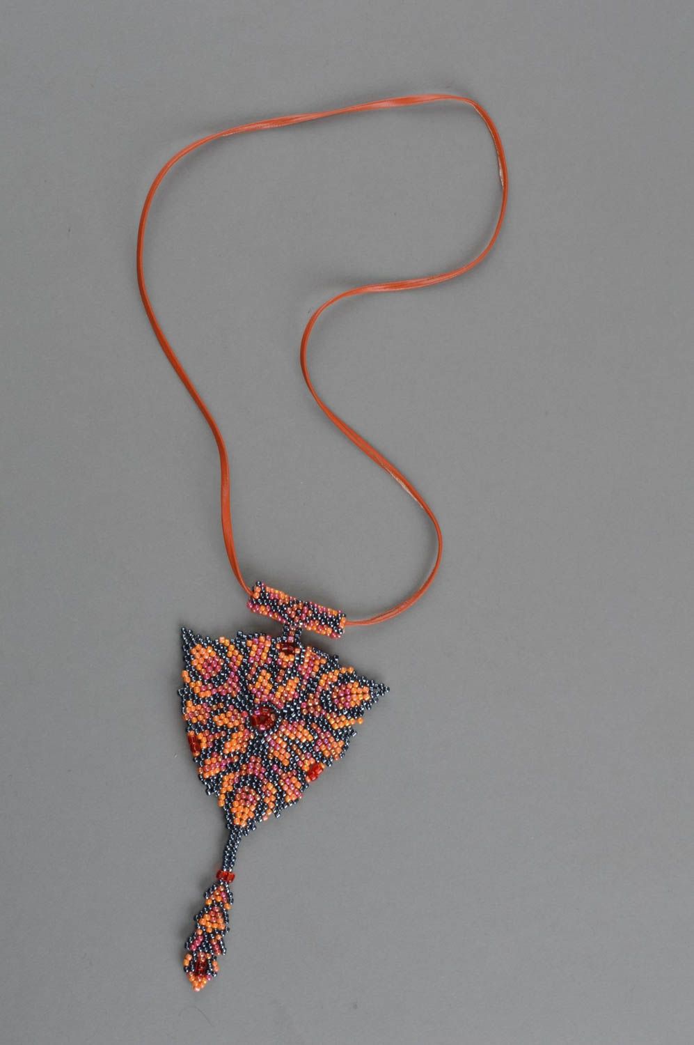Seed bead pendant woven handmade accessory designer beaded jewelry for women photo 5