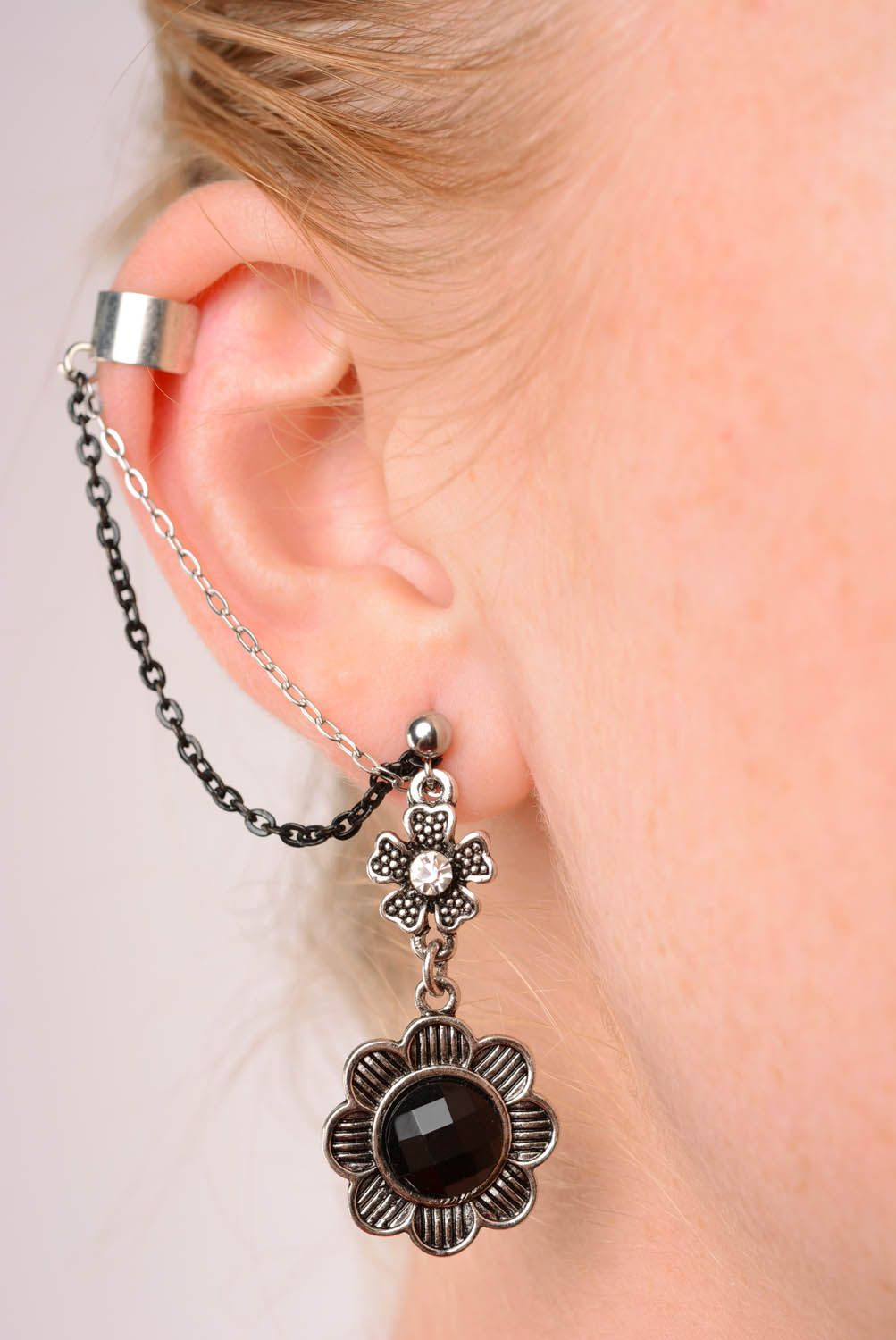 Steel cuff earrings Scythian Flowers photo 3
