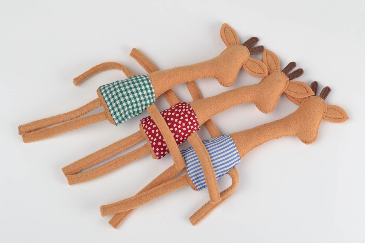 Unusual handmade felt fabric soft toys set 3 pieces Giraffes for kids and decor photo 5