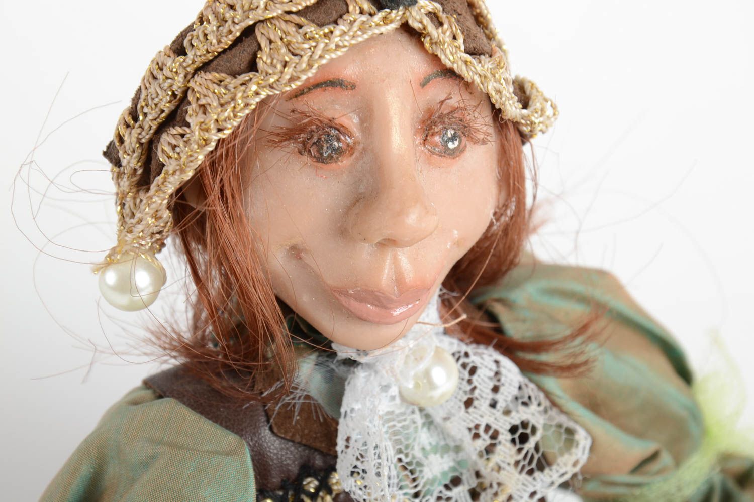 Авторская кукла лепная ручной работы из натуральной ткани оригинальная фото 3