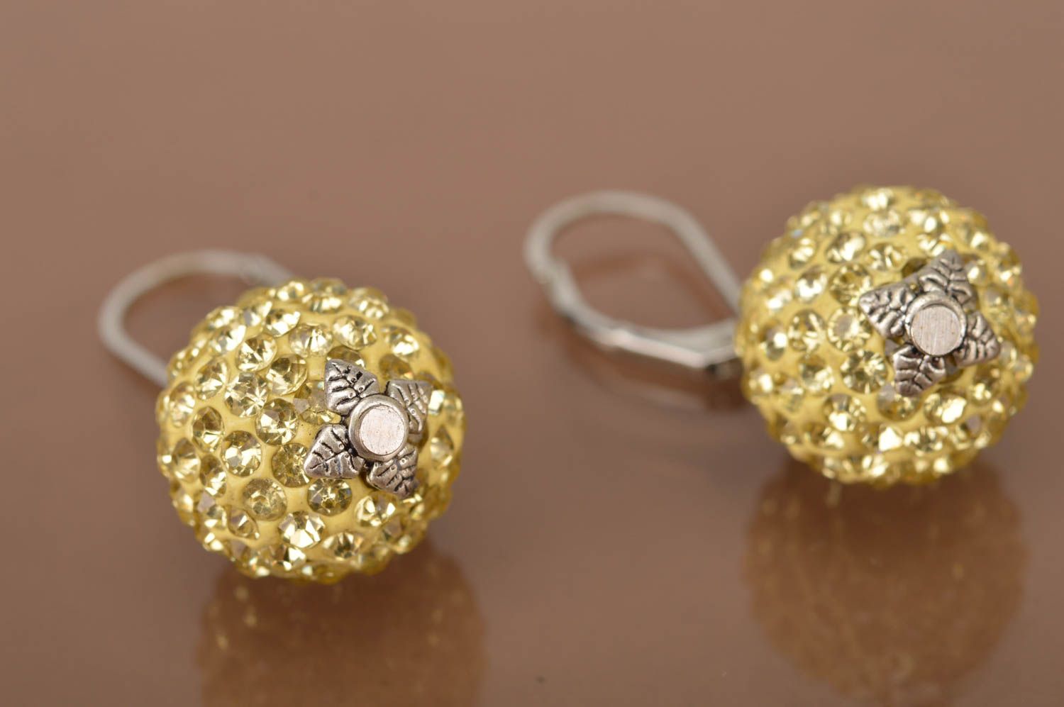 Small handmade metal earrings beaded ball earrings designer jewelry for her photo 2