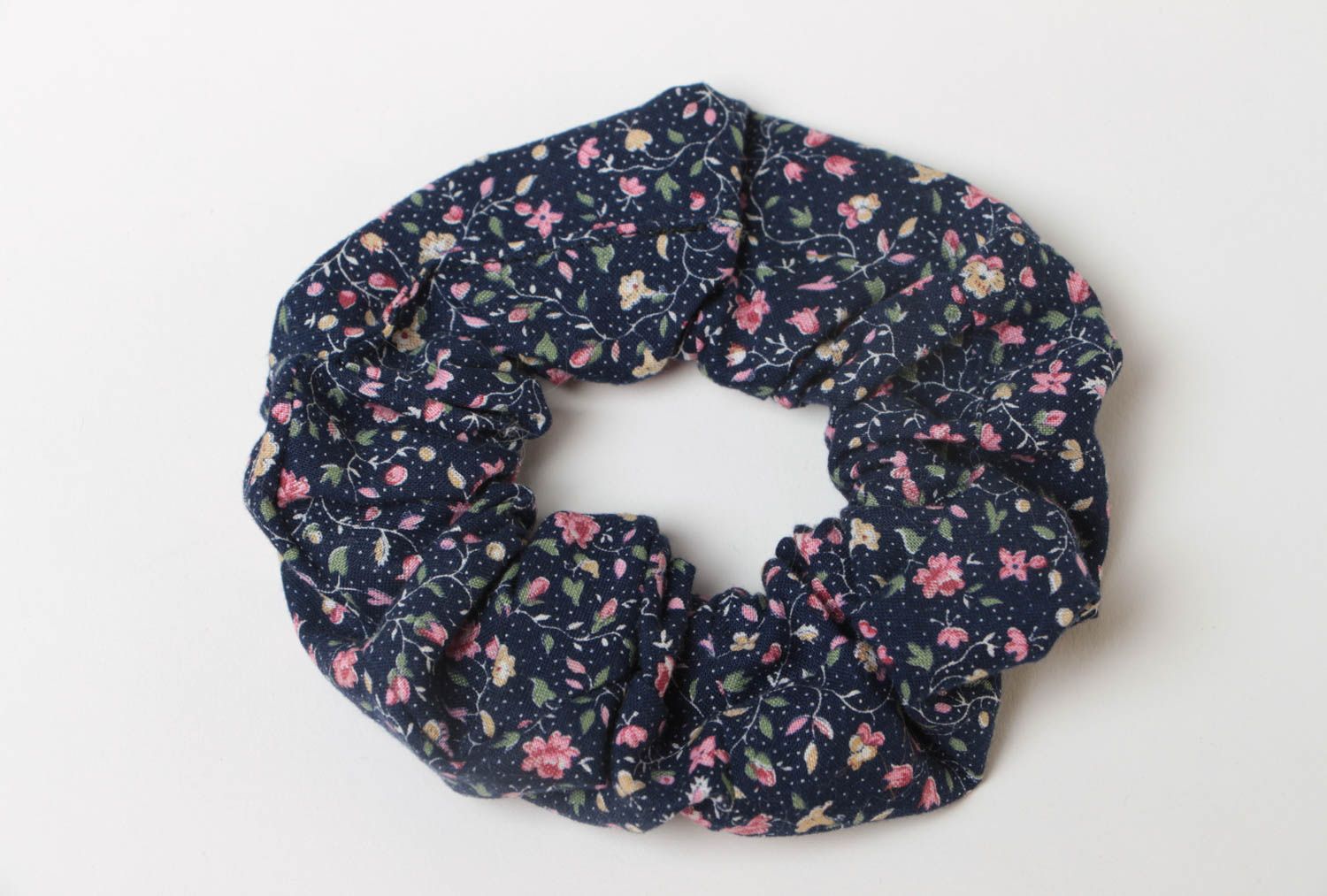Handmade laconic designer fabric hair band with pink flowers on dark background photo 2