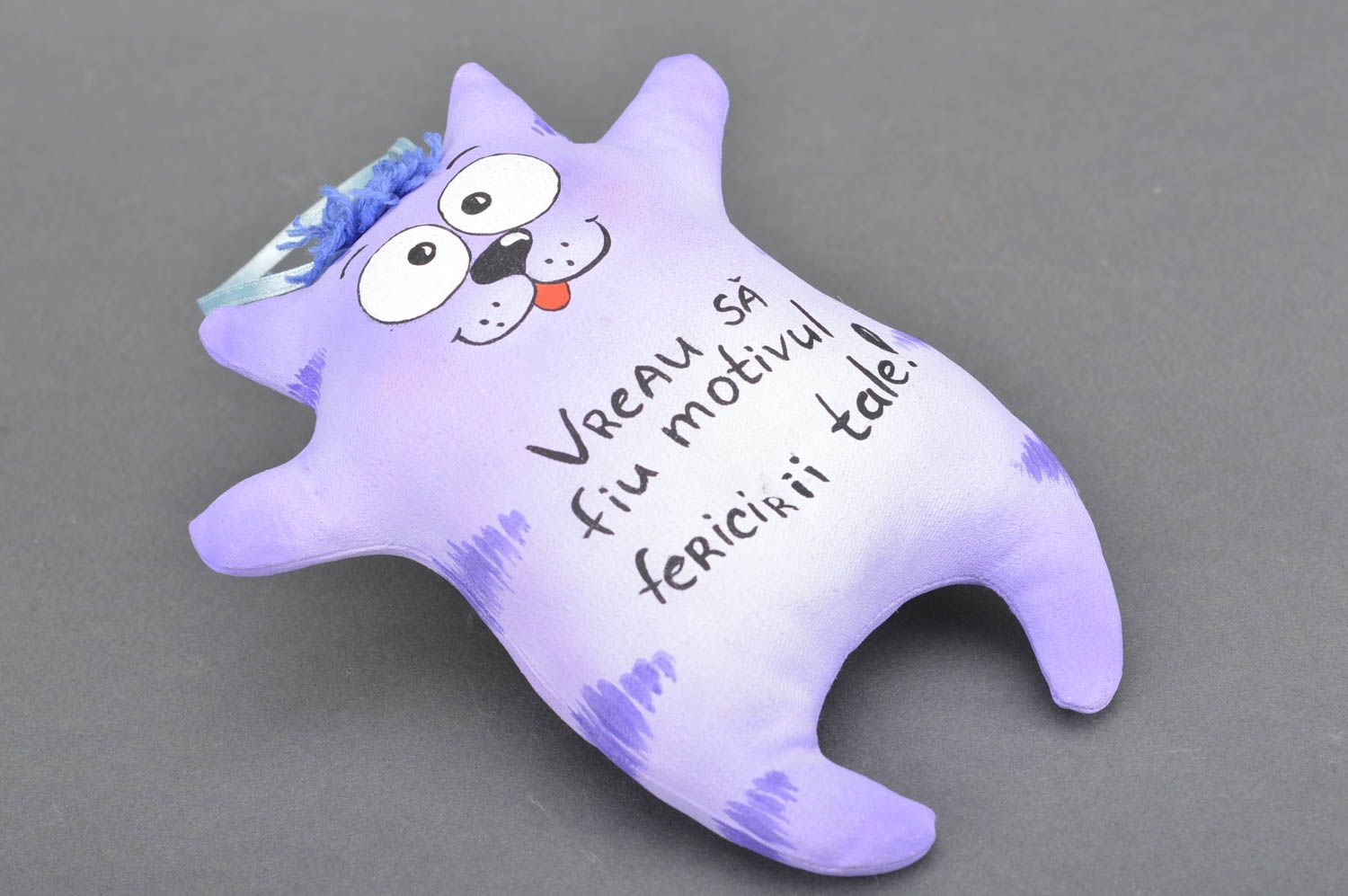 Мягкая игрушка ручной работы котик из хлопка голубой для декора дома дома фото 2