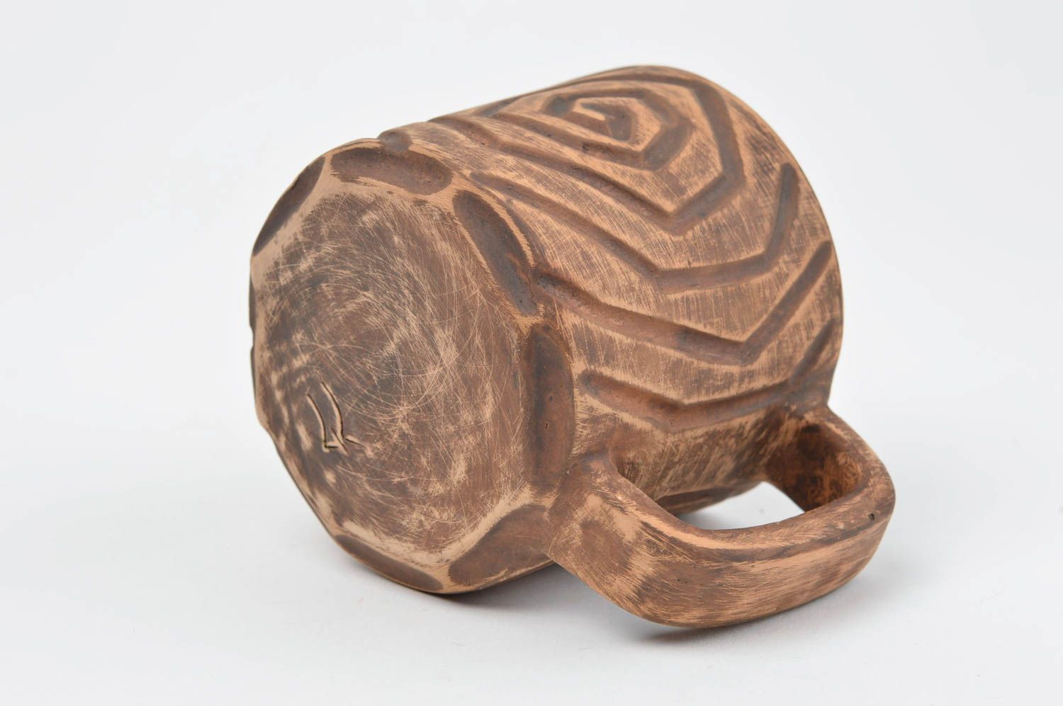 Tasse en céramique brune au motif spiralé originale jolie faite main cadeau  photo 4