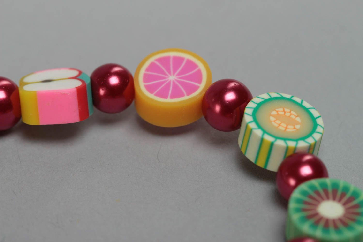Children's handmade designer polymer clay bracelet with beads Fruit photo 4