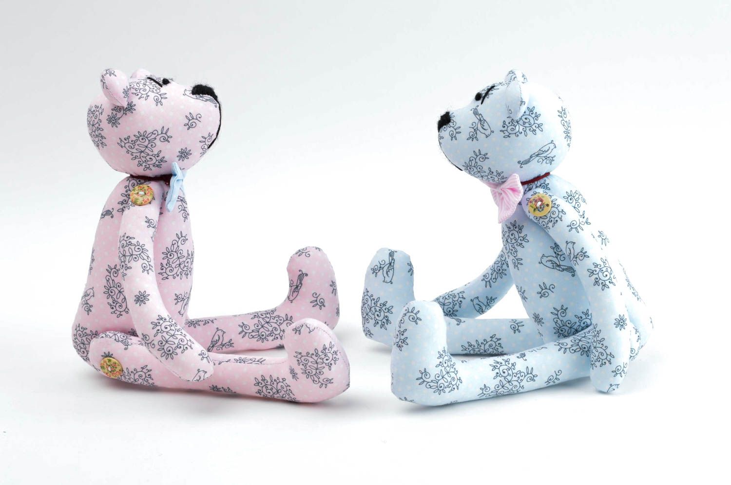 Handmade stylish textile toys 2 beautiful soft toys unusual bear present for kid photo 3