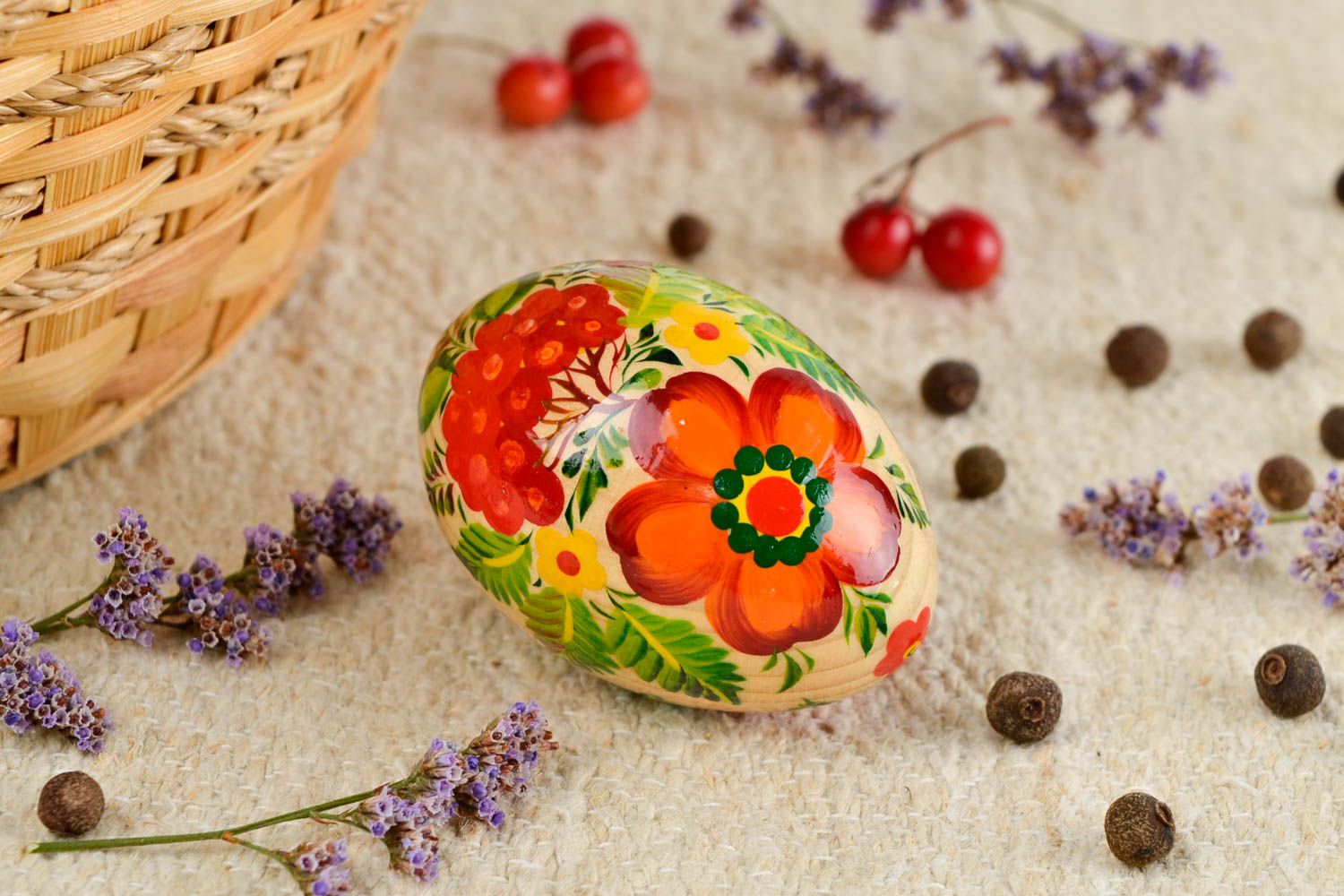 Huevo decorado artesanal de madera decoración para Pascua regalo original foto 1