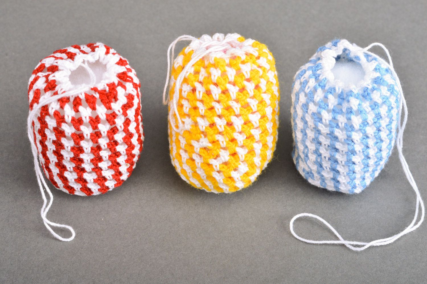 Set of handmade colorful crochet decorative Easter eggs in bags 3 items  photo 5