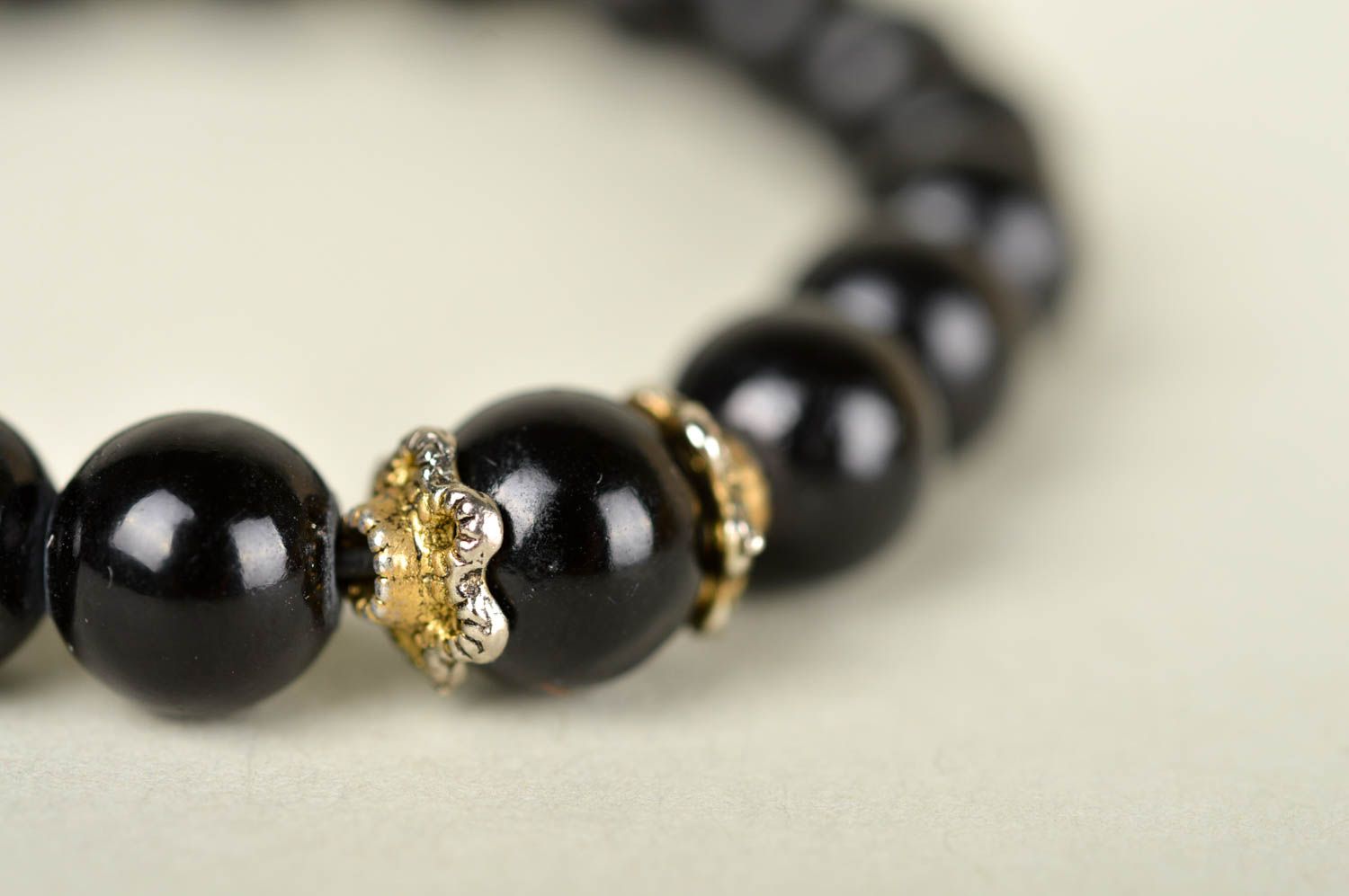 Handmade black beaded bracelet elegant wrist bracelet designer jewelry photo 3