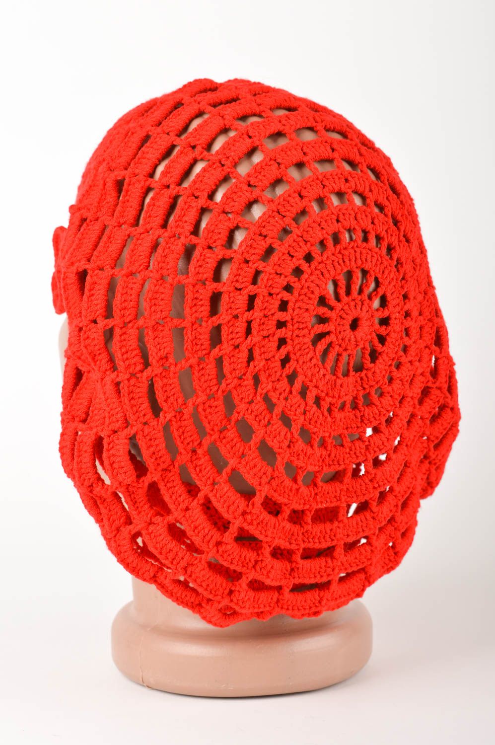 Béret au crochet fait main Chapeau tricoté rouge vif Vêtement femme design photo 5