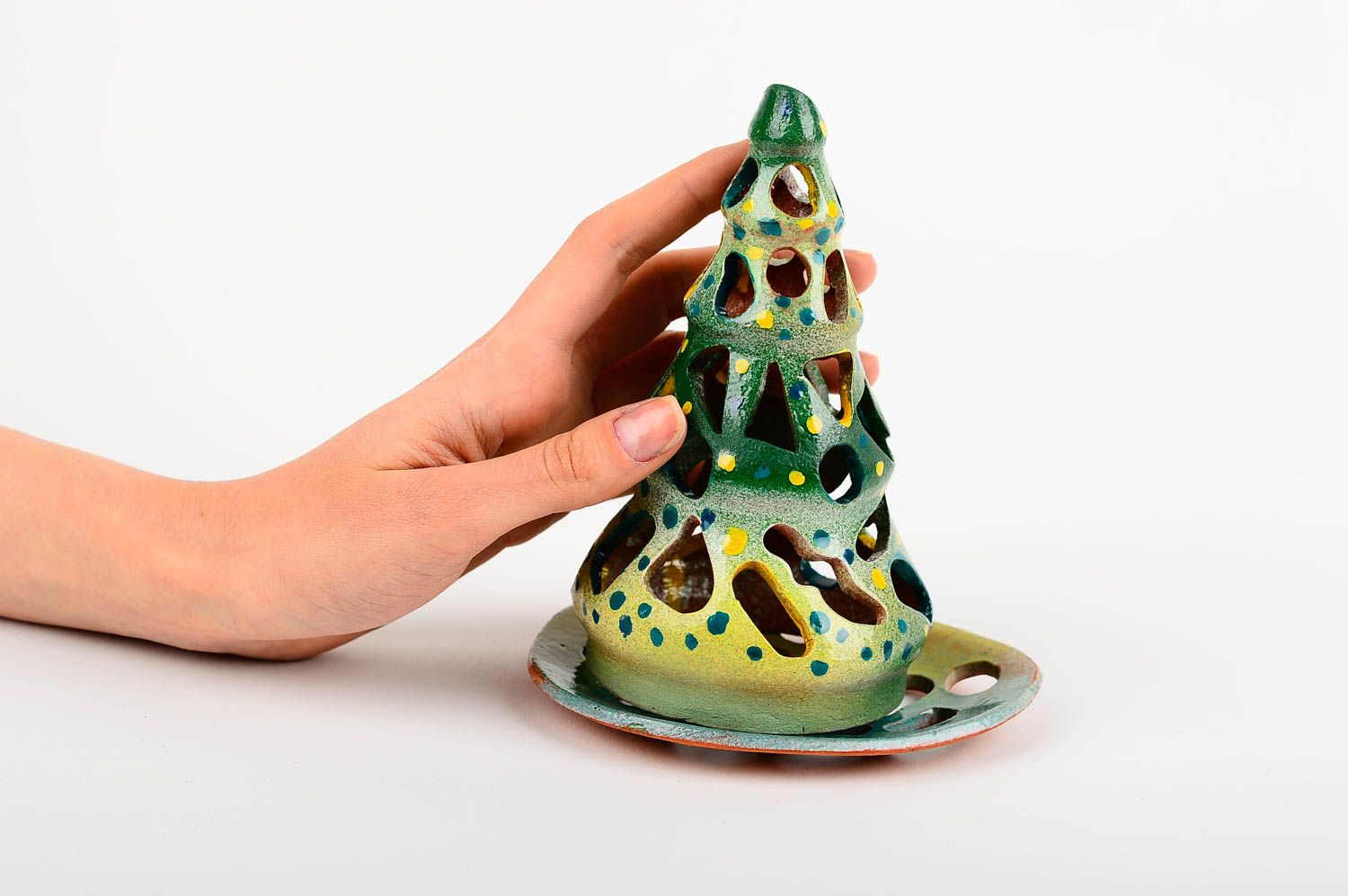 Tealight ceramic light-glow green Christmas tree plate candle holder 6,6 inches, 0,4 lb photo 5