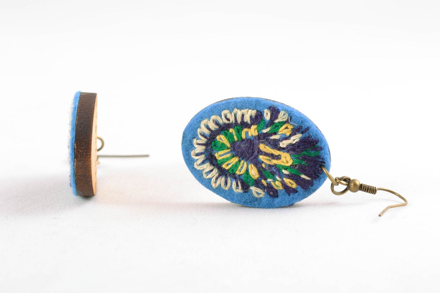 Wooden earrings with embroidery photo 2